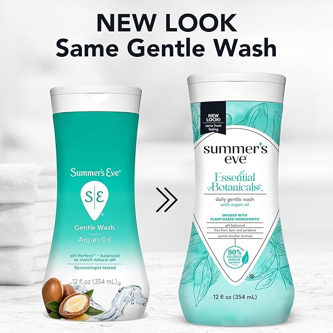 Summer's Eve Essential Botanicals All-Over Daily Feminine Wash with Argan Oil, Gentle pH-Balanced Body Wash for Women, Removes Vaginal Odor and Refreshes, 12 Fl Oz (Pack of 2)