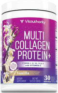 Multi Collagen Peptides Powder for Women - Hydrolyzed Collagen Powder for Women with Types I II III Plus Vitamin C & Hyaluronic Acid for Beautiful Hair Skin and Nails 30 Servings Vanilla Flavored