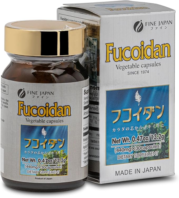 FINE JAPAN Fucoidan Capsules with Mekabu Seaweed & Agaricus Mushroom - 30 Capsules - Immune Support Supplement - Made in Japan - GMP, ISO9001 Certified