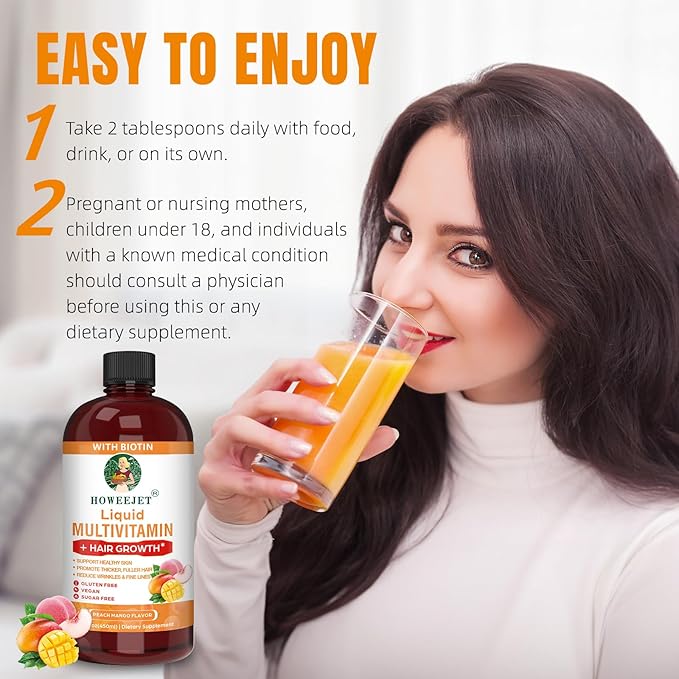 Liquid Multivitamin for Hair Growth | Biotin 10000mcg | Hair & Skin Support Supplement | Clinically Tested for Thicker Hair & Skin Elasticity | Suitable for Women & Men, Ages 18+ | 15.22 Fl Oz (1)
