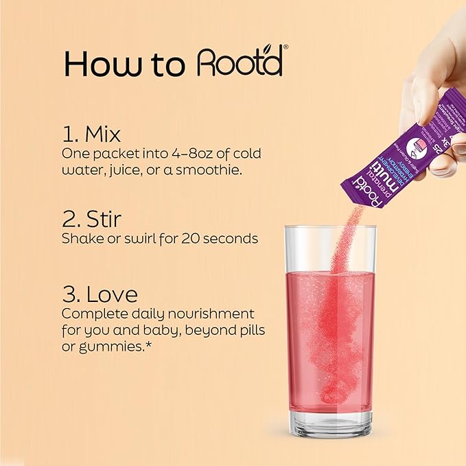 Root'd Prenatal Multivitamin Powder - 25 Vitamins & Minerals with 3X Electrolytes, Folate, Iron, D3 for Mom & Baby, 7 Superfoods & Probiotics, Sugar-Free Vitamins & Hydration | 24 Packets