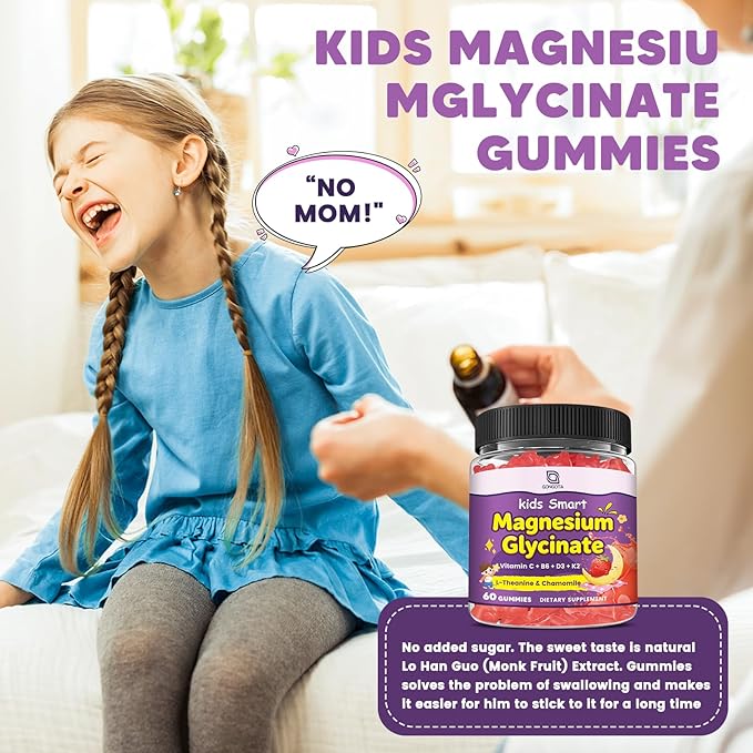 Magnesium Gummies for Kids & Adults - 400/200mg Magnesium Glycinate with L-Theanine, Chamomile, D3 & K2, Kids Sleep Gummies Melatonin Free, for Zzz & Relax, Cognition - Sugar Free, 60 C