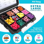 Extra Large Pill Organizer (12 Compartments) – Airtight Waterproof Travel Pill Case – Holds Large Vitamins & Daily Medications – Medication Map & Secure Lock Design (Black, 1 Pack)