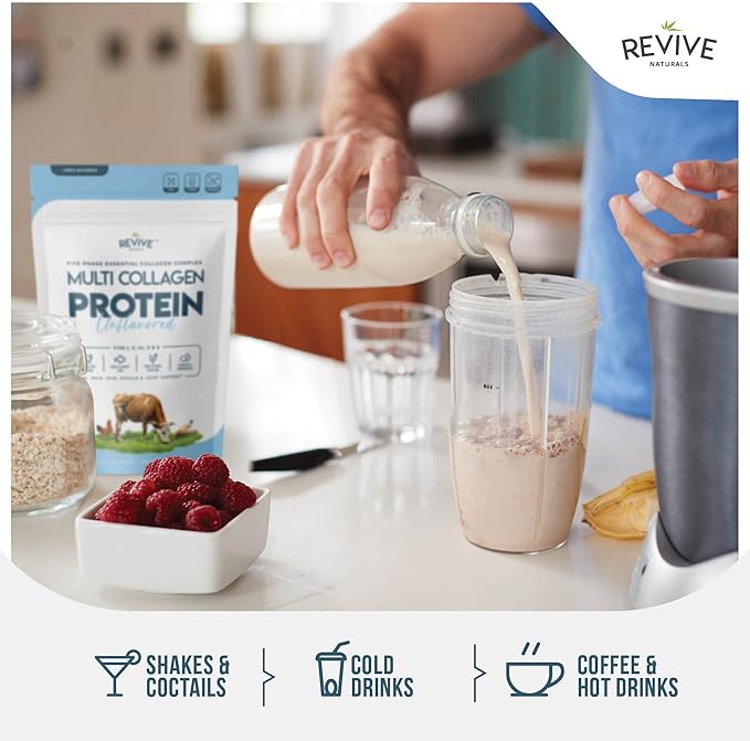 Multi Collagen Hydrolyzed Protein Powder (16oz) - Types I, II, III, V & X - Grass Fed Bovine (Peptan®), Wild Caught Marine, Free Roaming Chicken & Eggshell Collagen Peptides, Non-GMO, GF.
