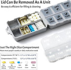 Foldable & Portable Weekly Pill Organizer 2 Times a Day with Clear Printed Labels - 7 Day AM PM Medicine Box, Week Daily Travel Pill Meds Case Holder for Medications, Vitamin, Supplement - Grey
