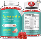 2 Pack Ashwagandha Gummies with L-theanine, Ashwa Root Supplement Gummy for Women Men, 120 Strawberry Flavored Gummies