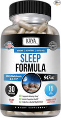 Kaya Naturals - Sleep Support Formula with Melatonin - Aid Support Vitamin Supplement - Sleep Stress and Mood Support - L-Tryptophan, Passion Flower, Ashwagandha and More (30 Count)