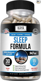 Kaya Naturals - Sleep Support Formula with Melatonin - Aid Support Vitamin Supplement - Sleep Stress and Mood Support - L-Tryptophan, Passion Flower, Ashwagandha and More (30 Count)