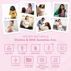Prenatal Gummies with Choline & DHA - Preconception, Pregnancy & Postnatal Vitamins for Women - Choline 250mg + DHA 150mg - Vegan, Sugar-Free, Non-GMO