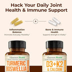 Boswellia Turmeric Curcumin Supplement + Vitamin D3 K2 5000 IU Bundle – Supports Joint Health & Immune, Bone, Heart Health – with Ginger Root, Organic Turmeric Powder, Vitamin D, K2, Calcium