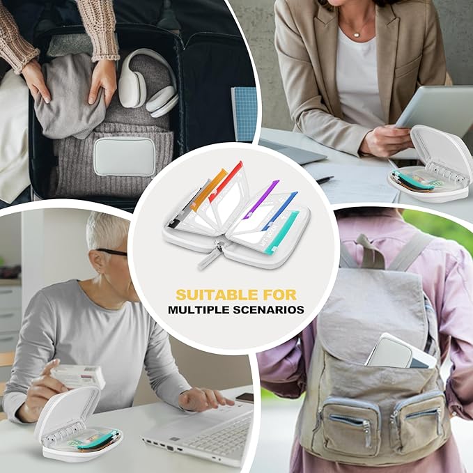 Timueetech A7 Waterproof Pill Organizer with 7 PCS L Size Zippered Pill Pouches for A7 Binder, Large BPA-Free Weekly Medicine Organizer, Color-Coded Reusable Travel Pill Storage System