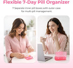 AUVON 7-Pack Large Weekly Pill Organizer with Dual Protection, Flexible Pill Box 7 Days for Purse, Pocket, Compact Pill Case for Travel, Pill Container for Vitamins, Fish Oils, Supplements