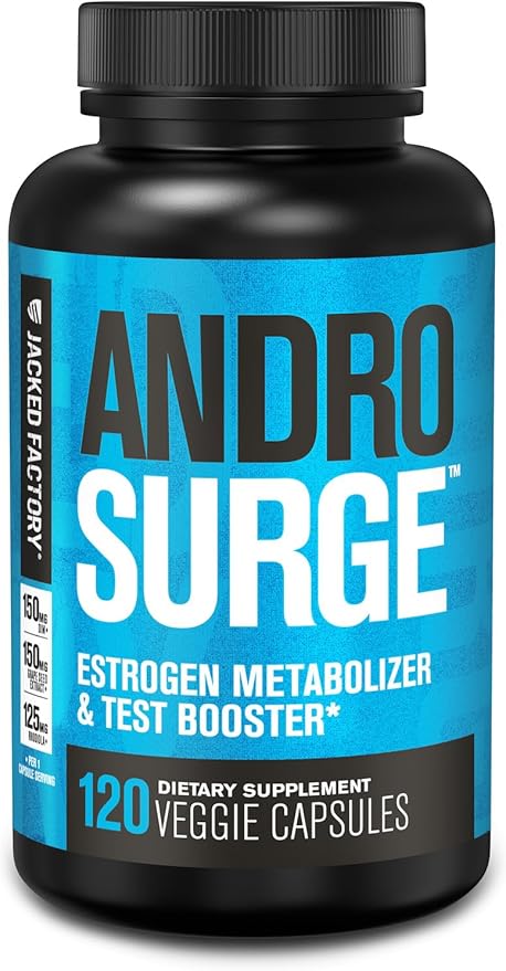 Jacked Factory Androsurge Estrogen Blocker for Men - Natural Vitality Booster for Men & Estrogen Metabolizer with Tongkat Ali, DIM, Rhodiola & More - 120 Count