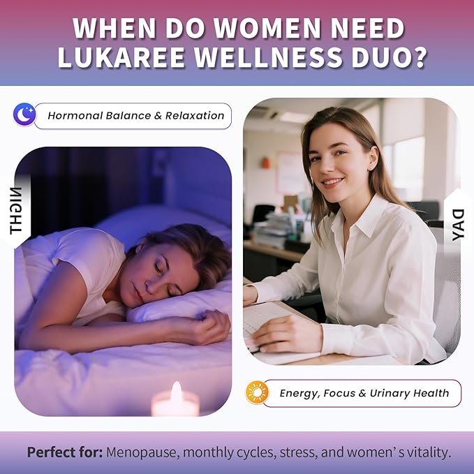 Lukaree Evening Primrose Oil & Cranberry Wellness Duo – Supports Urinary Health, Hormonal Balance, Skin Health, Stress Relief, and Relaxation – Daytime Clarity & Nighttime Calm – 30-Day Supply