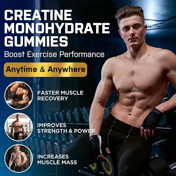 Creatine Monohydrate Gummies, Creatine for Women & Men, Pre Workout Creatine Monohydrate Gummies with Taurine, Vitamin B6 & B12 for Muscle, Strength, Energy, Endurance, Vegan, Organic, 60 Count