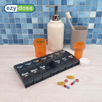 EZY DOSE Push Button (7-Day) Pill Case, Medicine Planner, Vitamin Organizer, 2 Times a Day, AM/PM Container, X-Large Compartments, Arthritis Friendly, Easy to Use, Transparent Lids, Black, BPA Free