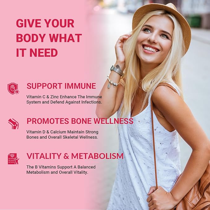 Sugar Free Methylated Multivitamin for Women Gummies, Biotin, Collagen, Calcium, Magnesium, Inositol, Folate, Iron, Vitamin A, C, D, E - Womens Vitamins for Energy, Immune, Bone, Skin, Hair