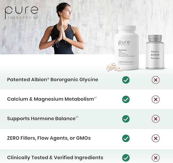 Pure TheraPro Rx Bio Boron 10mg, 3 Months Supply - Bororganic Glycine Boron for Men & Women - Premium Formula for Bone Health, Joint Flexibility, Cardiovascular Function & Immunity Support
