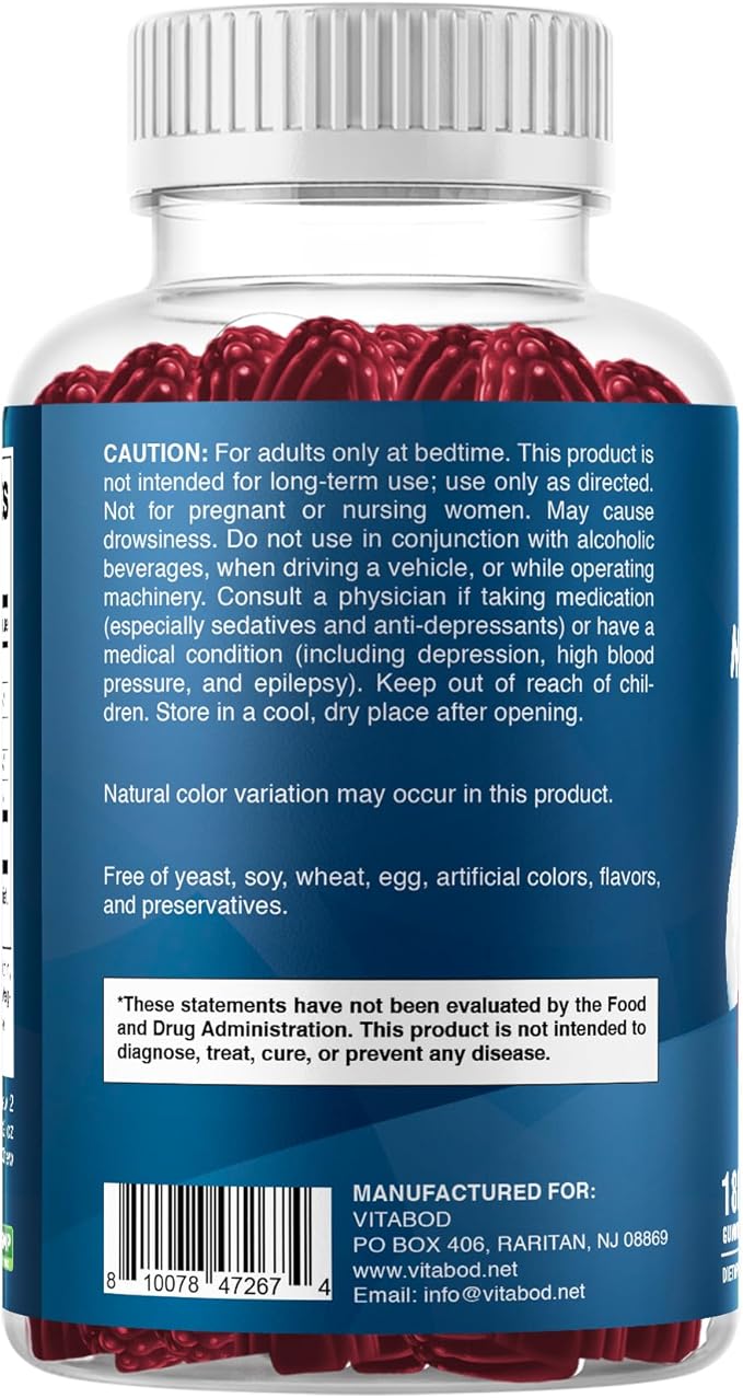 Vitabod Melatonin 20mg Gummies - 180 Count - Drug Free - Natural Strawberry Flavor - Vegetarian, Non-GMO, Gluten Free (3 Bottles)
