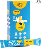 Hydrolyzed Liquid Collagen Peptides for Women & Men - Grass-Fed Bovine Protein Supplement for Hair Growth, Skin and Nails (Pack of 14, Lemon)