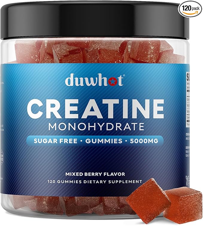 duwhot Creatine Monohydrate Gummies for Men, Creatine Monohydrate Chewables 5g Per Serving, Vegan, Sugar Free, Mixberry Flavor, 120 Count