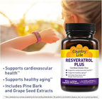 Country Life Resveratrol Plus 1000mg - Organic Antioxidant Supplement with Pine Bark & Grape Seed Extracts - Vegan, Gluten-Free, Non-GMO