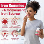 Iron Supplement Gummies, Vegan Iron Supplement for Women & Men, Healthy Blood, Energy & Immune Support, Strawberry Flavor, 60 Count