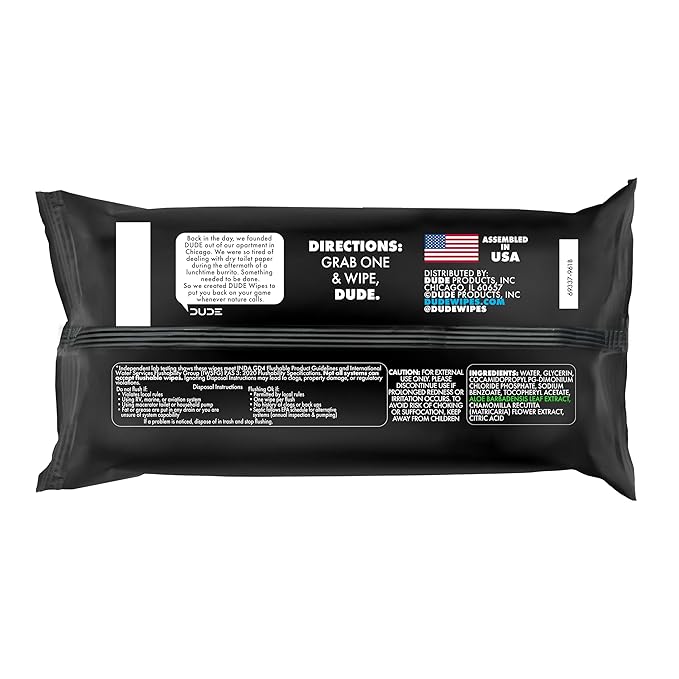DUDE Wipes Unscented Flushable Wipes - Extra-Large Adult Wet Wipes for Sensitive Skin - 6 Pack (288 Count) - Infused with Vitamin E and Aloe - Septic and Sewer Safe
