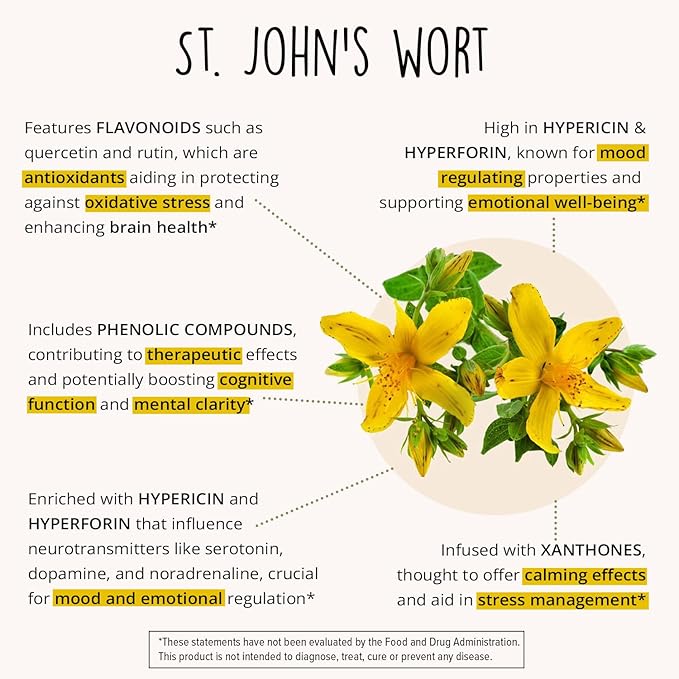 Joy-Filled Mood Support Supplement - 7 Herb Complex + St. Johns Worts (120 Ct) | Stress Relief Supplement with Rhodiola Rosea, Eleuthero | Helps Calm The Mind & Body | 100% Plant-Based Happy Pills