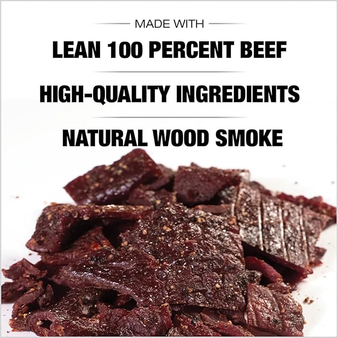 Old Trapper Beef Jerky, Peppered 8 Ounce Pack, Spicy Meat Snacks for Lunches or Between Meals, 11 Grams of Protein, Zero Grams of Fat, and 70 Calories per Serving (Pack of 2)