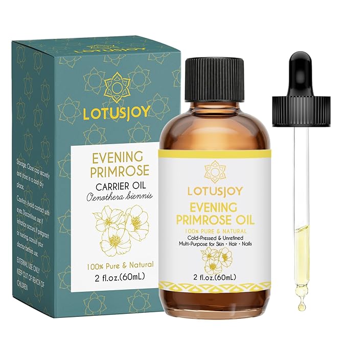 Evening Primrose Oil for Skin Hair Nails, 100% Pure & Natural Carrier Oil, Cold-Pressed & Unrefined, Multi-Purpose Body Oil, 2 Fl Oz