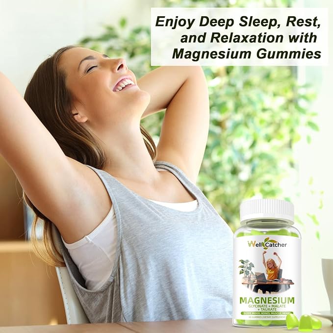 Triple Magnesium Complex Gummies for Women Men: Magnesium Glycinate Malate Taurate Supplements Support Sleep Mood Balanced Bones Muscle Health with CoQ10 Vta D3 Calcium, Sugar Free Vegan 30 Days