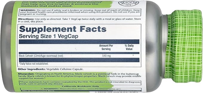 SOLARAY True Herbs, Black Cohosh, 540 mg, 100 VegCaps