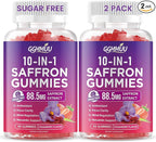 2 Pack Saffron Supplement Gummies, 10-in-1 Cortisol Supplement with Saffron 88.5mg, Magnesium, Rhodiola Rosea, Ashwagandha, L-Theanine, St. John's Wort, for Calm, Focus, Relaxation, 120 Count
