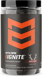 MTN OPS Ignite Sugar Free Energy Drink Powder Trail Packs with 200mg Caffeine, Travel Pre Workout Packets for to-Go Energy, Nootropic Blend, L Arginine & L Citrulline, 20 Servings, Bugle Berry