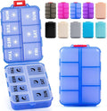 Foldable & Portable Weekly Pill Organizer 2 Times a Day with Clear Printed Labels - 7 Day AM PM Medicine Box, Week Daily Travel Pill Case Holder for Medications, Vitamin, Supplement - Clear Blue