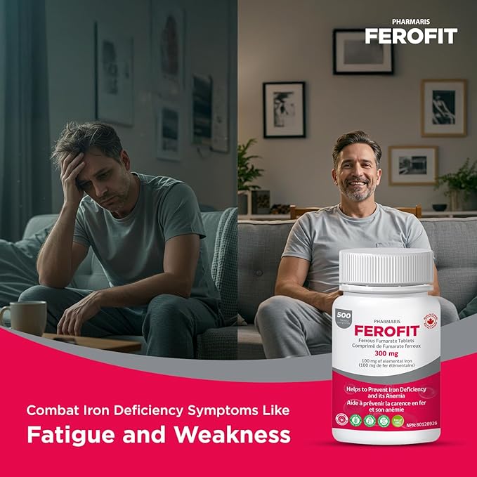Ferofit - Ferrous Fumarate 300mg (100mg Elemental Iron), Prevents Anemia Due to Deficiency, Iron Supplement for Women & Men, 500 Tablets