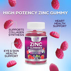 Zinc Gummies 50mg per Serving - Extra Strength Immune Support Antioxidant Gummy, Non-GMO & Gluten Free - Best Zinc Supplement for Skin Bone & Heart Health - Chewable Tasty Berry Flavor - 60 Gummies