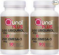 Qunol Plus Ubiquinol CoQ10 100mg with Omega 3 Fish Oil 250mg,Extra Strength Antioxidant Supplement,90 Count (Pack of 2)
