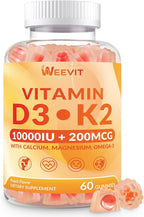Vitamin D3 K2 Gummies, Sugar Free Vitamin D3 K2 w/Calcium, Magnesium, Omega-3, Vitamin C,B12, K2 D3 Supplement
