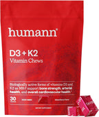 Humann Vitamin D3 + K2 Chews - High Potency Vitamin D 5000iu (125mcg) Helps Support Healthy Mood, Immunity, Cardiovascular, Respiratory Health & Bone Health, Mixed Berry Flavor, 30 Count