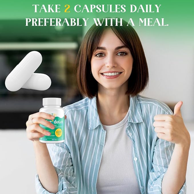 15-in-1 Detox Binder, Activated Charcoal, Zeolite & Bentonite Clay, Chlorella, 1500 MG Detox Supplement Maximum Absorbent, Liver Gut Digestive Detox Cleanse, 180 Vegan Capsules