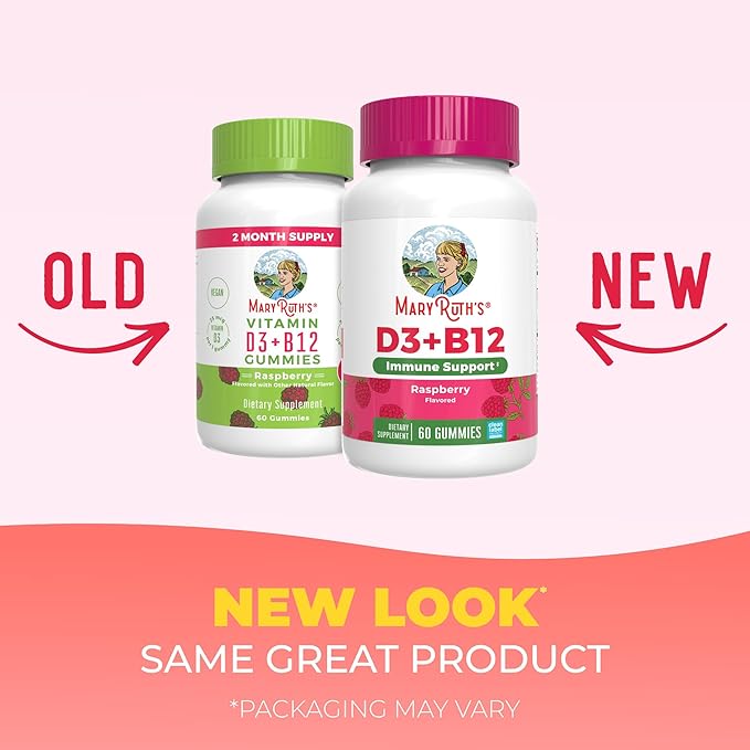 MARYRUTH'S Vitamin D3 + B12 Gummies for Ages 4+ | Sugar Free | Bone Health | Immune Support | Energy Metabolism | Cognitive Function | Vegan | Non-GMO | Gluten Free | 60 Servings | 2 Month Supply