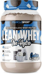 MuscleSport Lean Whey Revolution™, Whey Protein Isolate with Hydrolyzed Whey - Low Calorie, Low Carb, Low Fat, Incredible Flavors - 25g protein per scoop (2lb, Cookies N Cream)