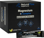 Magnesium Powder Drink Mix - Lemon/Lime - Natural Flow 4X Magnesium Glycinate, Taurate, Malate, Orotate Supplement, Calm Sleep and Cramp Support Blend, No Mag Citrate or Oxide, 30 Packs (Drink Mix)