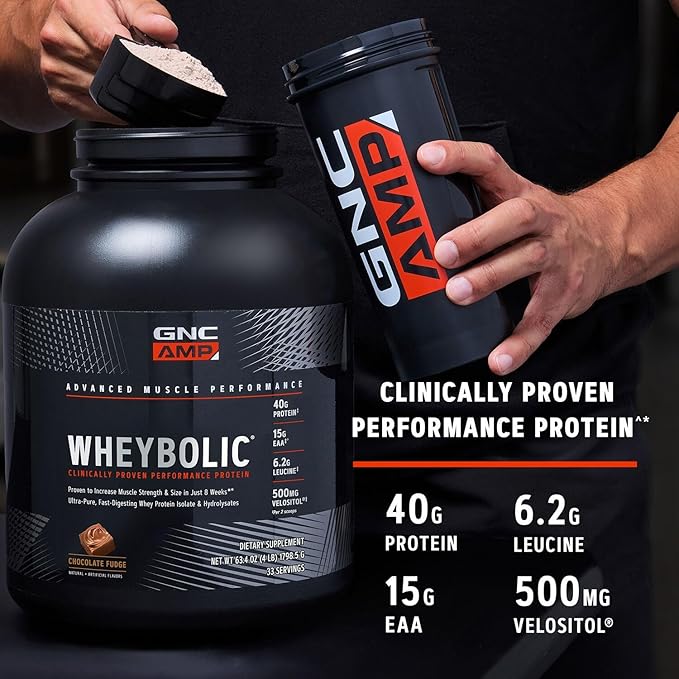 GNC AMP Wheybolic Clinically Proven Protein Powder, 40g Whey Protein, BCAA, Leucine, Increases Muscle Strength, Muscle Building, 3rd Party Tested, Gluten Free, Fruity Crisps, 25 Servings