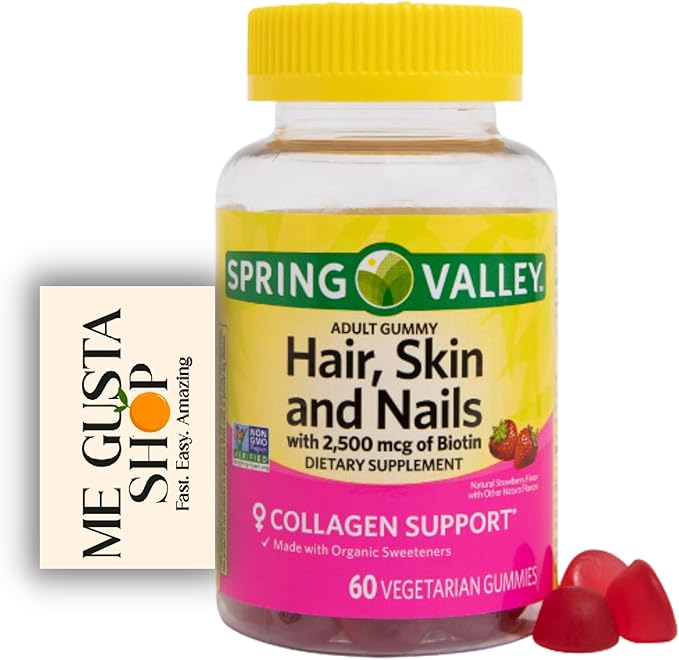 Spring Valley Biotin Vegetarian Gummies, Strawberry, 2500 mcg, 60 Count Pack of 01 + me Gusta Sticker