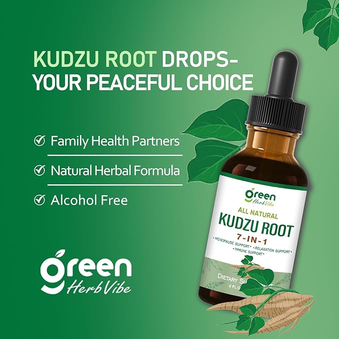 Kudzu Root Drops, Natural Supplement for Menopause Relief, Relaxation & Immune Support, Herbal Complex w/Black Cohosh Red Clover and More Extracts. 2 oz