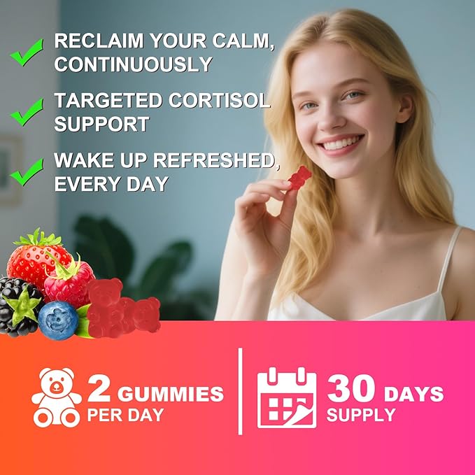 Cortisol Supplements for Women & Men, 13 in 1 Cortisol Detox, Cortisol Manager Reducer with Ashwagandha, Magnesium, L-Theanine, Cortisol Balance Gummies-Hormone Balance, Focus, Calm, zzZ, 60 Cts