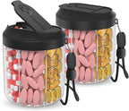 HIONXMGA Pill Dispenser with 7 Large Compartments, 4.4" H x 3.6" Dia Pill Bottle Organizer for Travel,Supplement Organizer with Anti-Mixing Design,BPA-Free Pill Container with 20 Pcs Labels Black 2pcs
